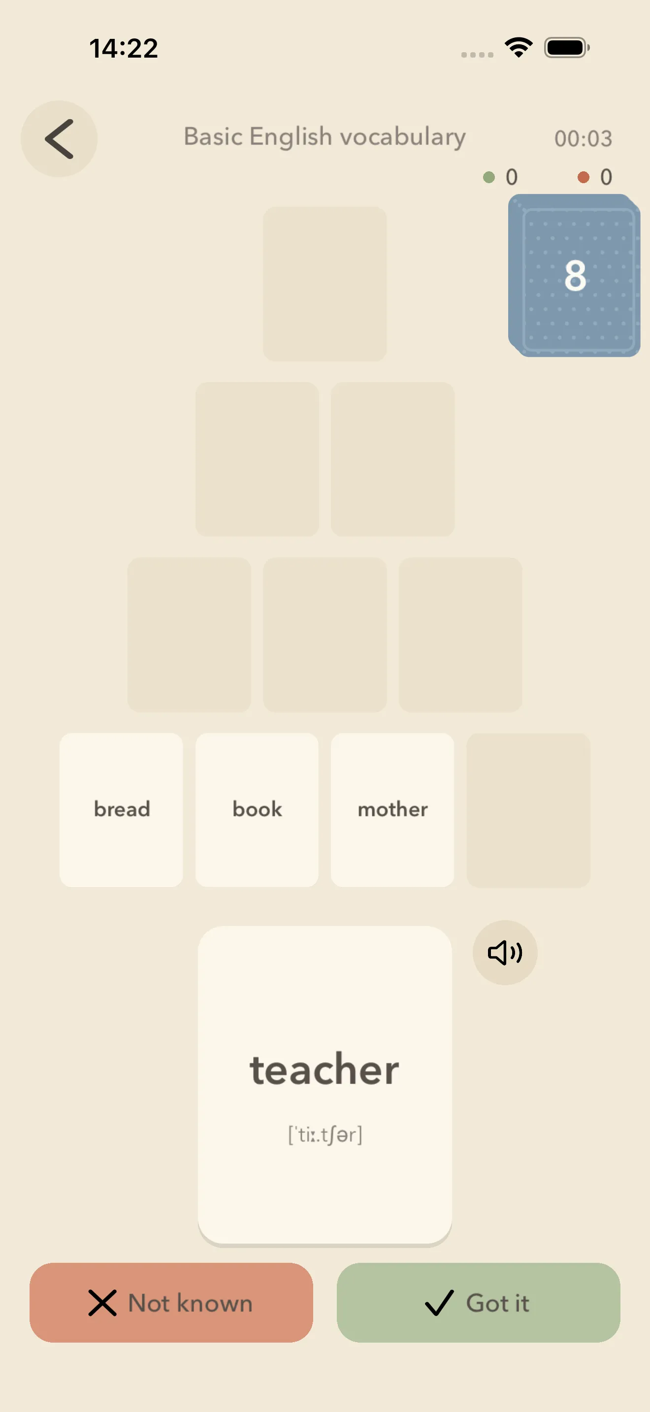Pyramind game view: a flashcard above the stone pyramid